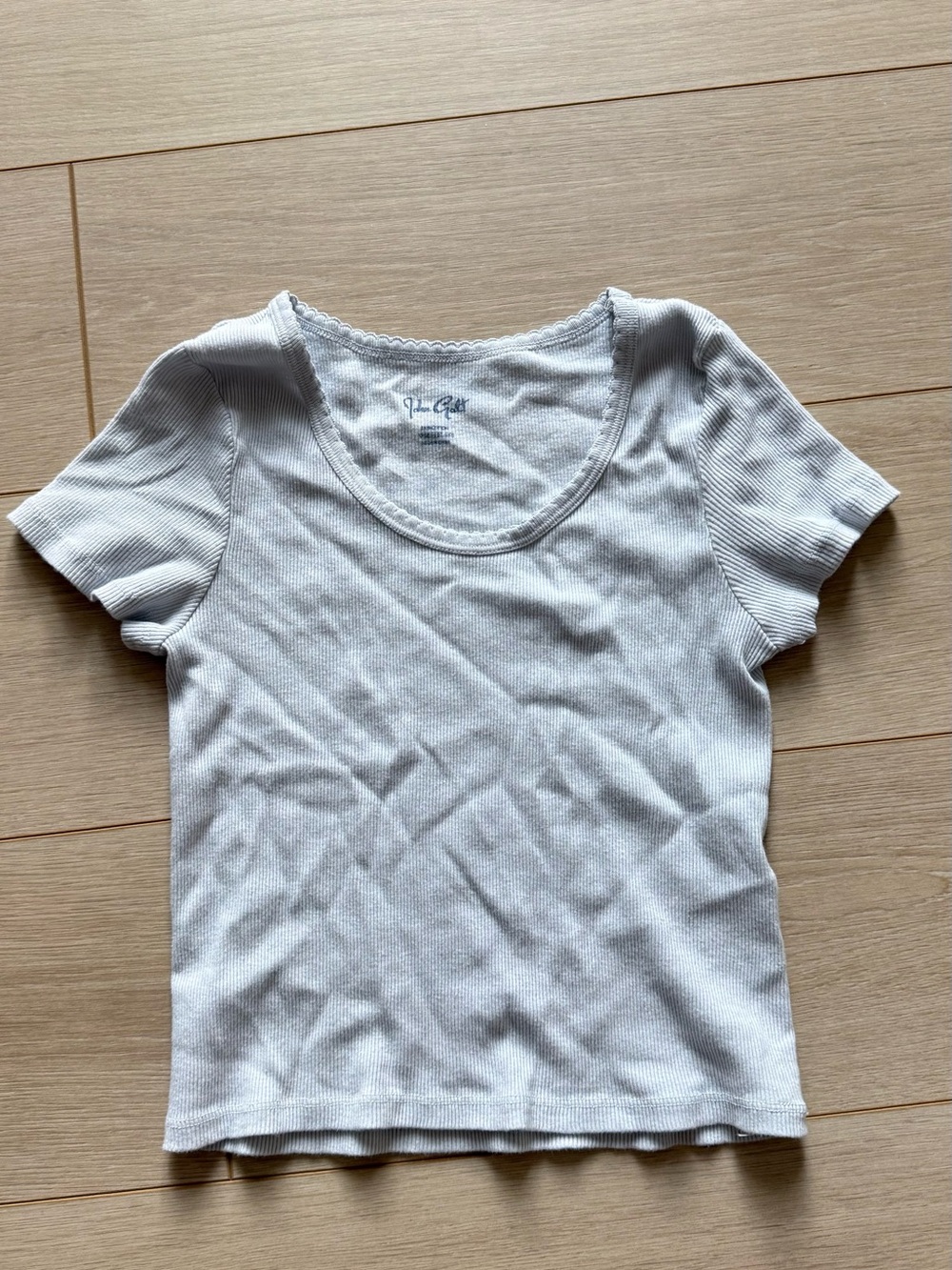 Brandy Melville Light Blue Ribbed Scoop Neck Tee with trim